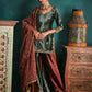 Teal Multicolor Embroidered Velvet Sharara