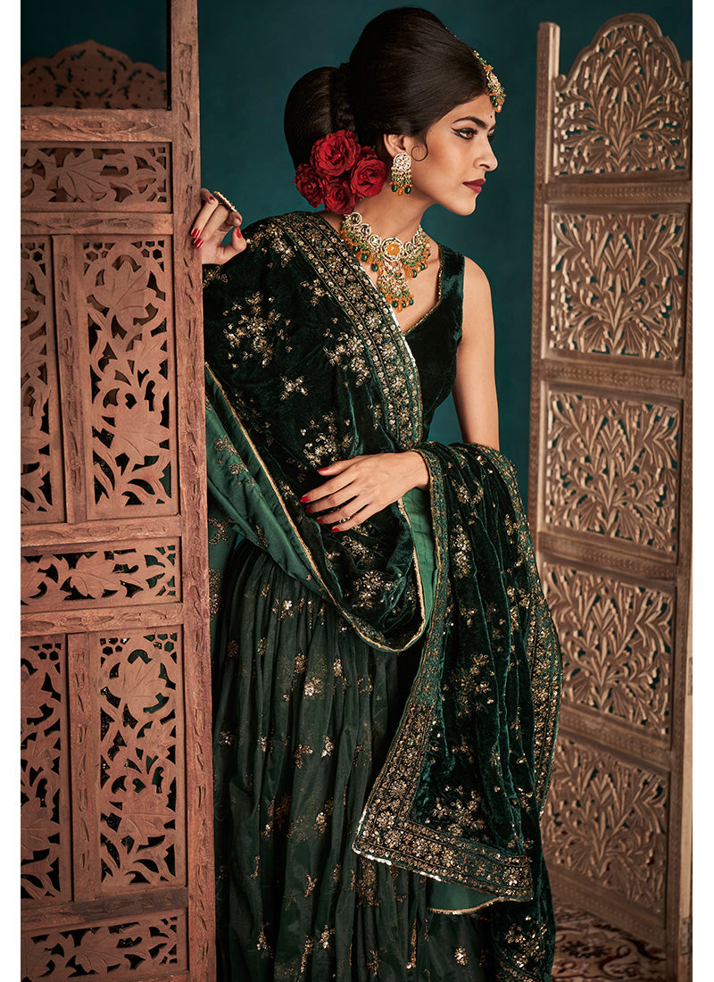 Buy Dark Green And Maroon Designer Banarasi Silk Lehenga Choli | Designer  Lehenga Choli