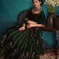 Bottle Green Embroidered Velvet Lehenga