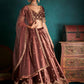 Dusty Mauve and Gold Embroidered Velvet Lehenga