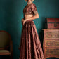 Dusty Mauve and Gold Embroidered Velvet Lehenga