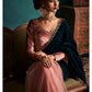 Teal and Pink Embroidered Velvet Saree
