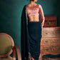 Teal and Pink Embroidered Velvet Saree