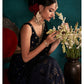 Navy Blue Embroidered Velvet Saree