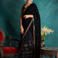 Navy Blue Embroidered Velvet Saree