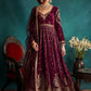 Wine and Gold Embroidered Velvet Anarkali