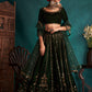 Bottle Green Embroidered Velvet Lehenga