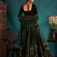 Bottle Green Embroidered Velvet Lehenga