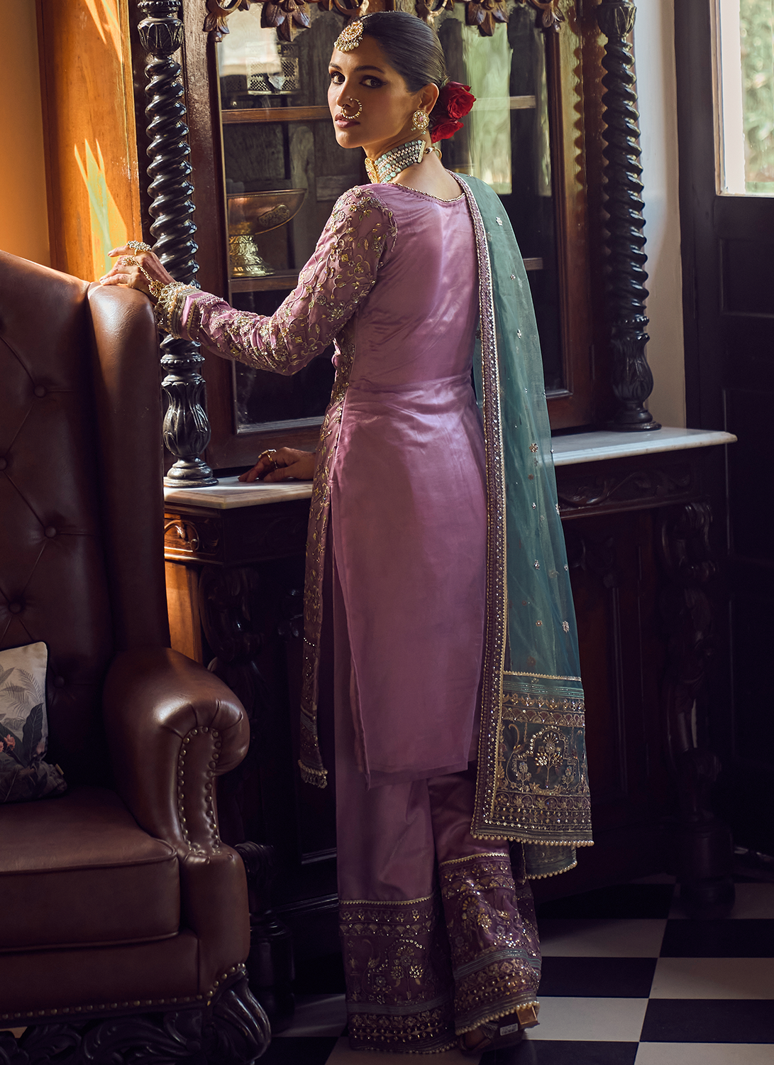 Dusty Lilac Embroidered Palazzo Suit