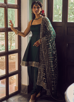 Dark Green Dhoti Style Punjabi Suit | Lashkaraa
