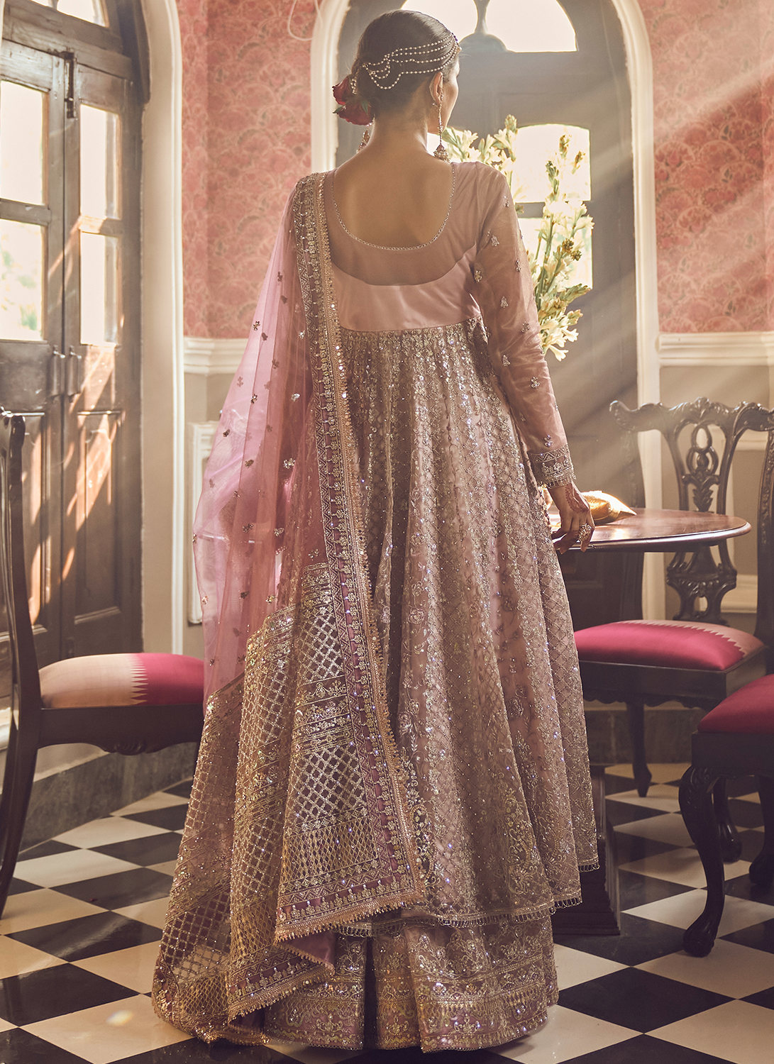 Light Pink Embroidered Anarkali Style Sharara Suit