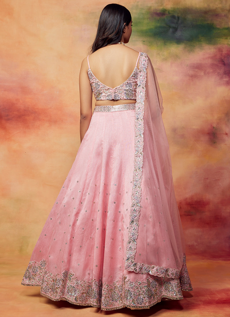 Light Pink Embroidered Silk Lehenga