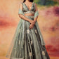 Dusty Olive Embroidered Satin Lehenga