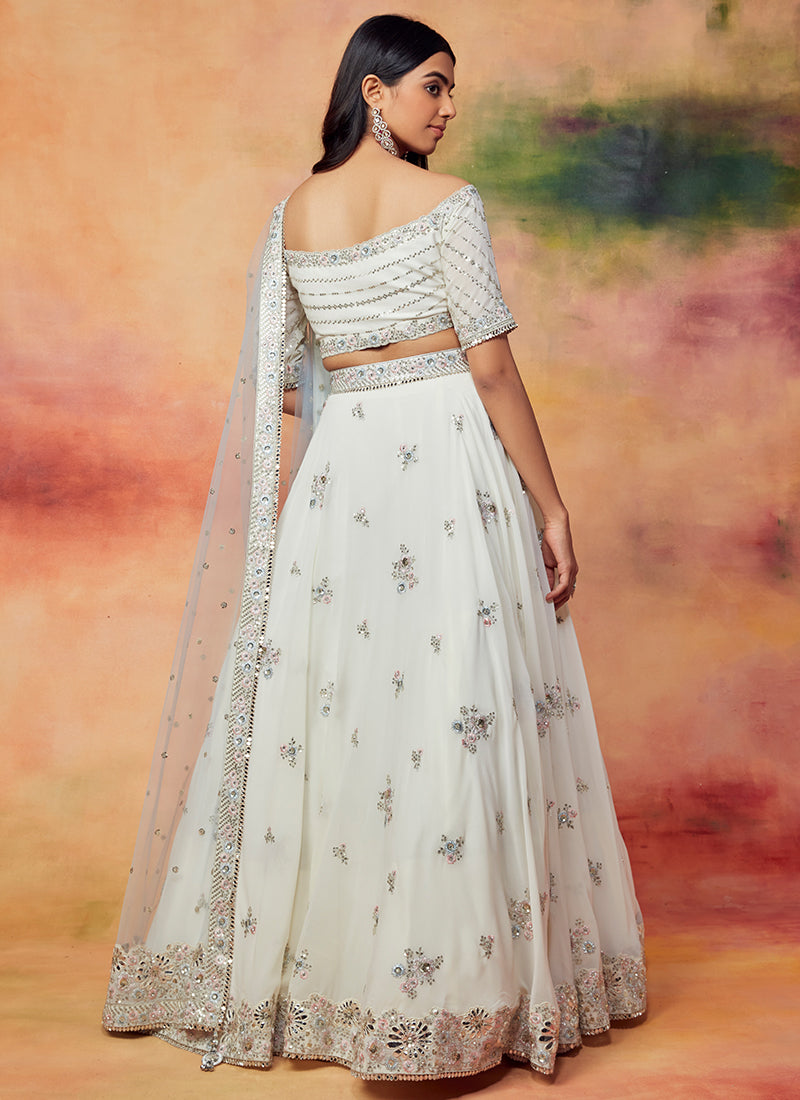 Off White and Mint Embroidered Lehenga