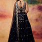 Black and Gold Embroidered Satin Lehenga