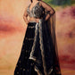 Black and Gold Embroidered Satin Lehenga