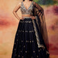 Black and Gold Embroidered Satin Lehenga