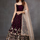 Wine and Light Pink Velvet Lehenga