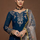 Blue and Light Pink Embroidered Straight Suit