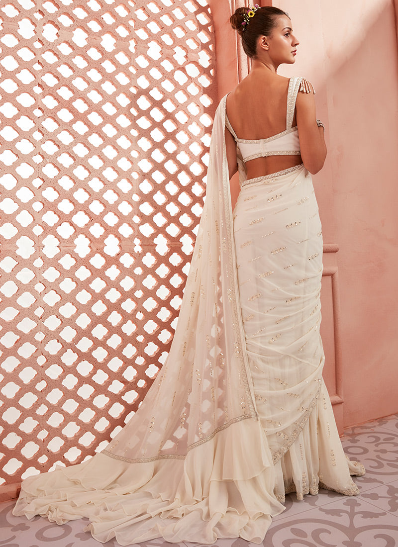 White Ruffle Saree – Neha Mehra