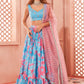 Turquoise and Hot Pink Tie Dye Lehenga