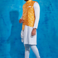 Yellow Printed Nehru Jacket and Drape Style Kurta Set