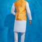 Yellow Printed Nehru Jacket and Drape Style Kurta Set