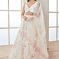 Off White and Pink Floral Printed Lehenga