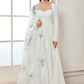White Georgette Anarkali With Floral Printed Dupatta