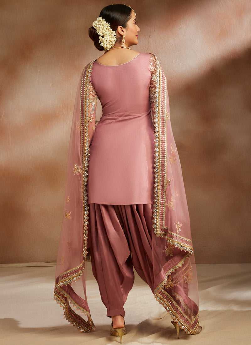 Dusty Rose and Gold Embroidered Punjabi Suit