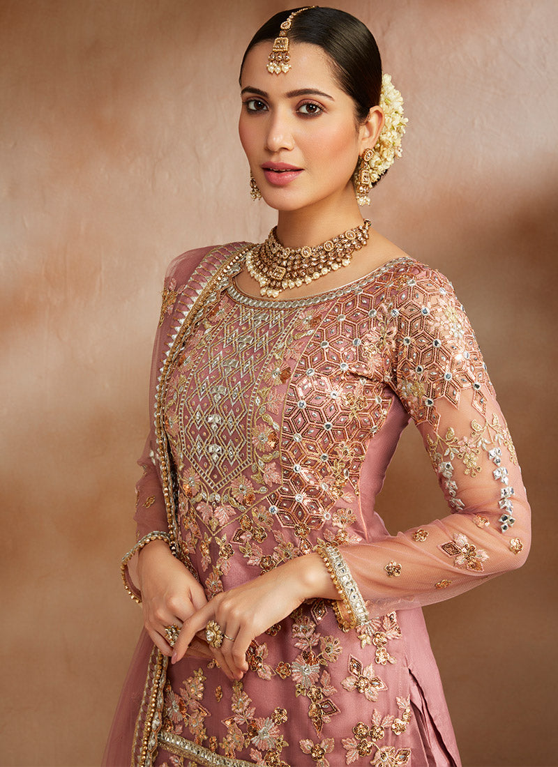 Dusty Rose and Gold Embroidered Punjabi Suit