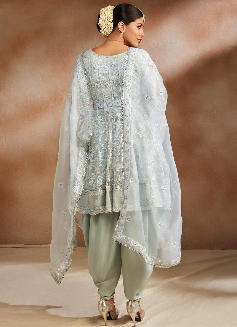 Light Grey Embroidered Peplum Punjabi Suit