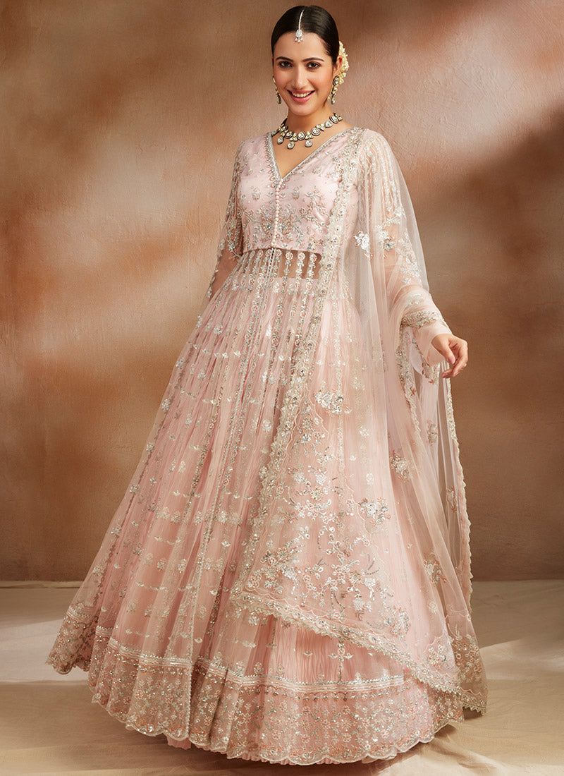 Blush Embroidered Anarkali Style Lehenga