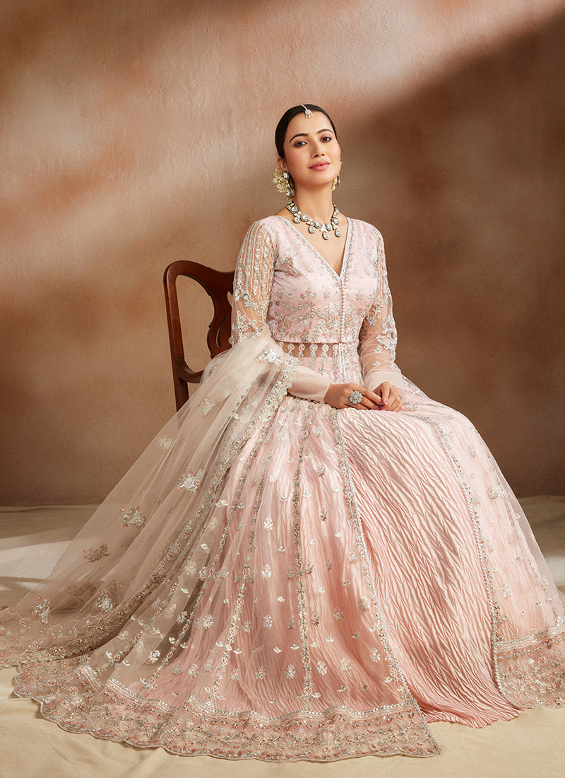 Blush Embroidered Anarkali Style Lehenga