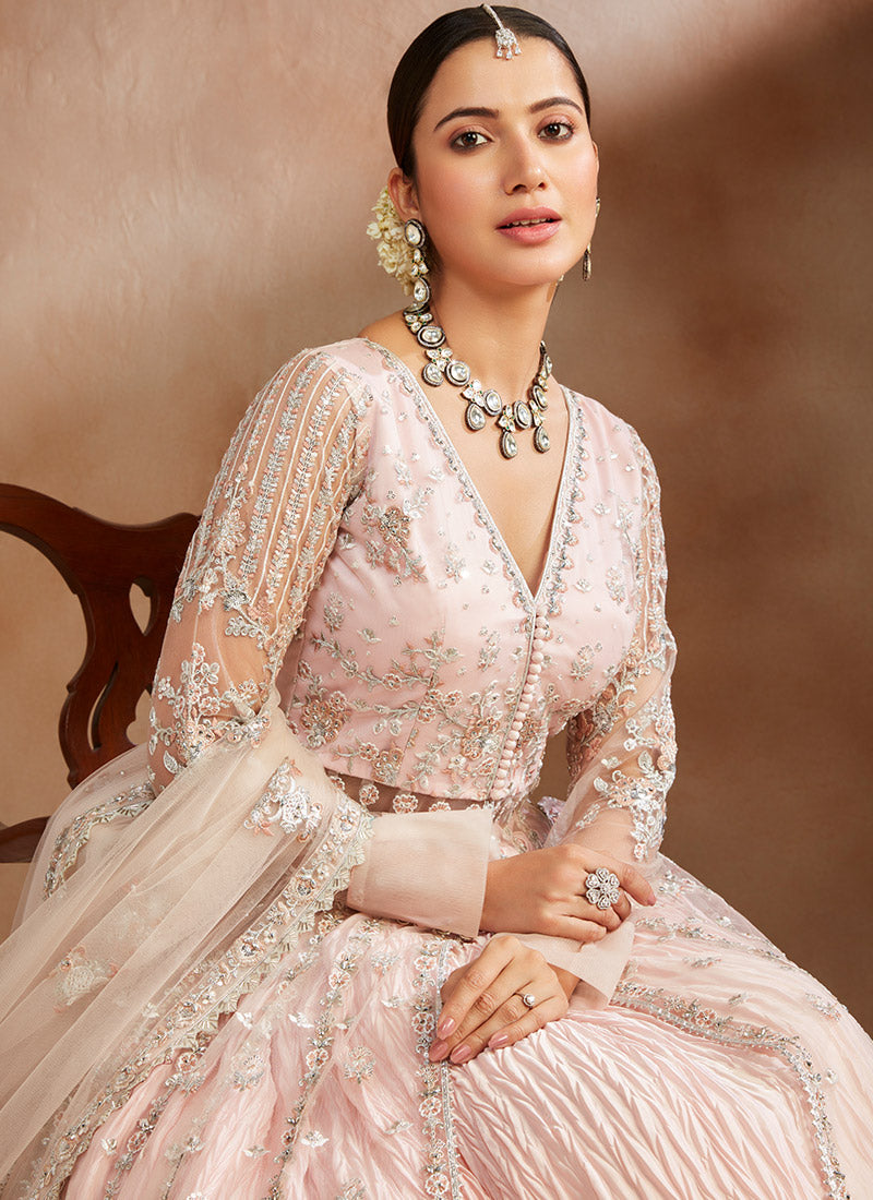 Blush Pink Thread Embroidered Anarkali