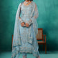 Powder Blue Heavy Embroidered Net Straight Suit