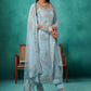 Powder Blue Heavy Embroidered Net Straight Suit