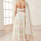 Off White Floral Printed Satin Lehenga