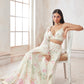 Off White Floral Printed Satin Lehenga