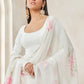 Off White Satin Anarkali With Floral Printed Dupatta