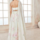 Off White and Pink Printed Georgette Lehenga