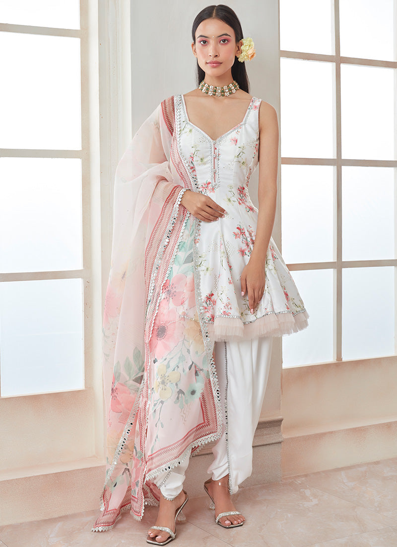 Printed Cotton Punjabi Suit in Peach Pink : KER185