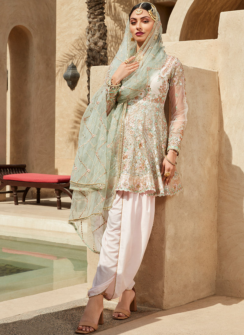 Soft Pink and Mint Dhoti Style Punjabi Suit