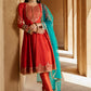 Red Orange and Teal Peplum Style Anarkali