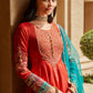 Red Orange and Teal Peplum Style Anarkali