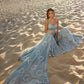 Dusty Blue Mirror Embroidered Sharara Suit