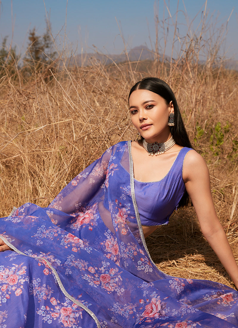 Periwinkle Floral Chanderi Lehenga