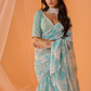 Mint Blue White Floral Printed Saree