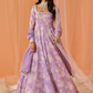 Lilac White Floral Printed Anarkali