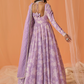 Lilac White Floral Printed Anarkali